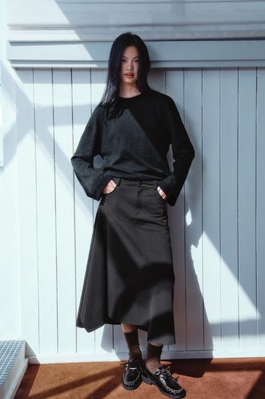 OVERSIZED LONG SLEEVE T-SHIRT - Dark grey marl by Zara