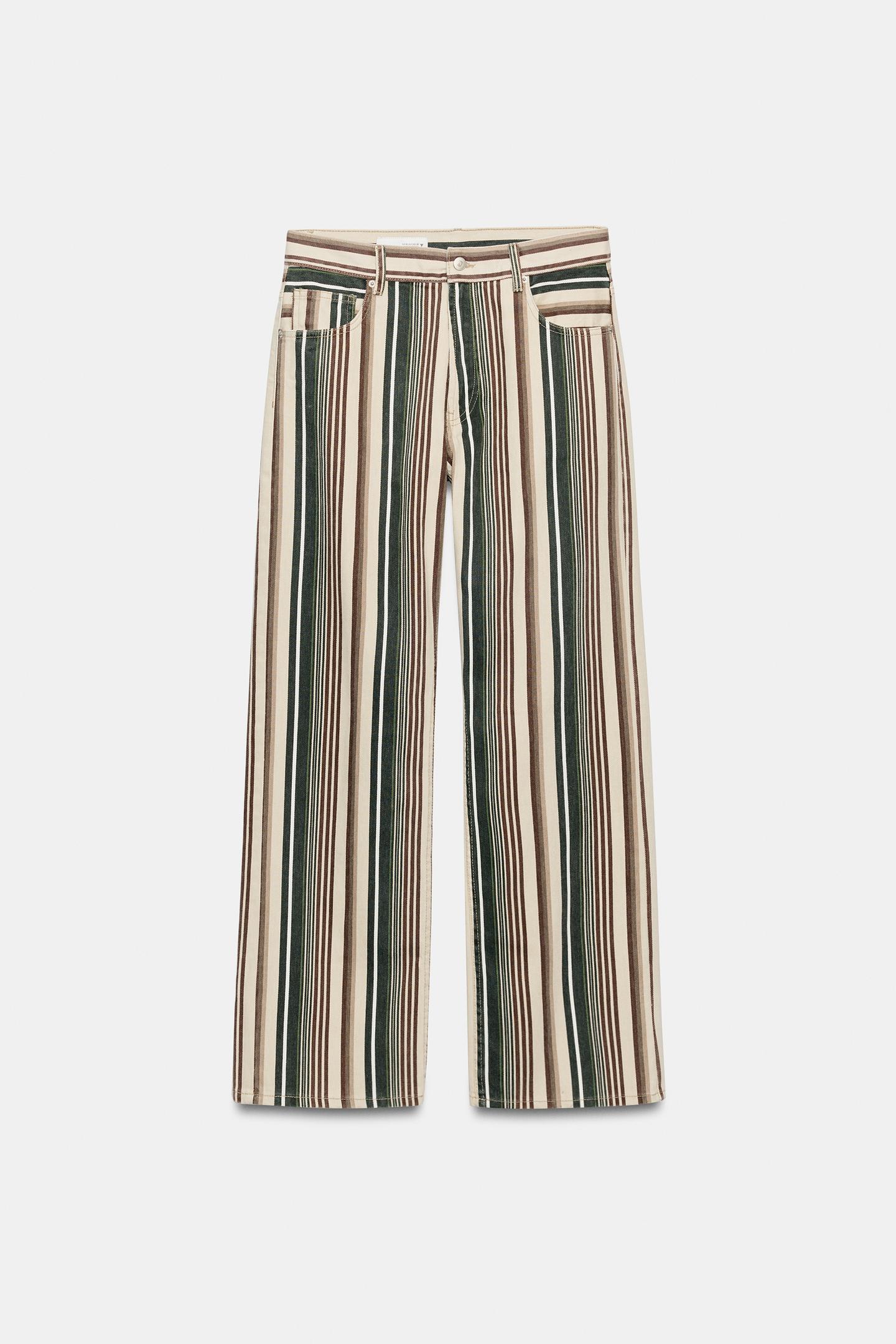 Женские джинсы Zara Trf Mid-Rise Striped Boyfriend, цвет: Полосатый — фото 7