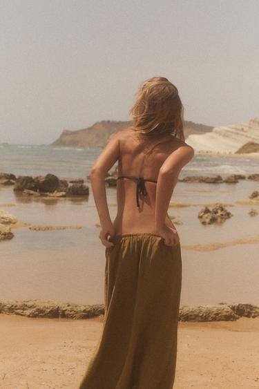 JUPE MIDI EFFET PLISSÉ - Vert olive de Zara - Image 3