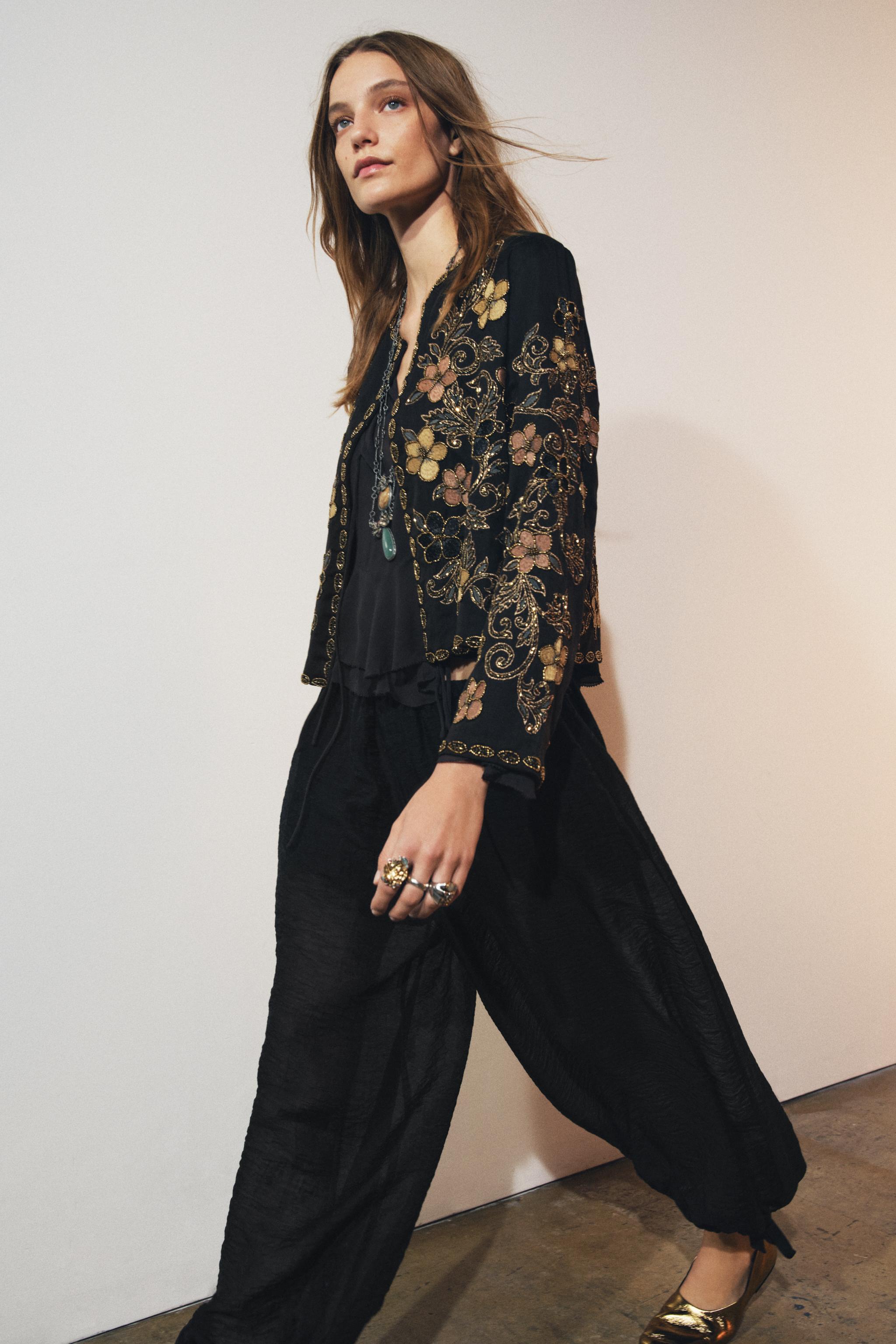 ZW COLLECTION FLORAL EMBROIDERY JACKET - Black | ZARA United