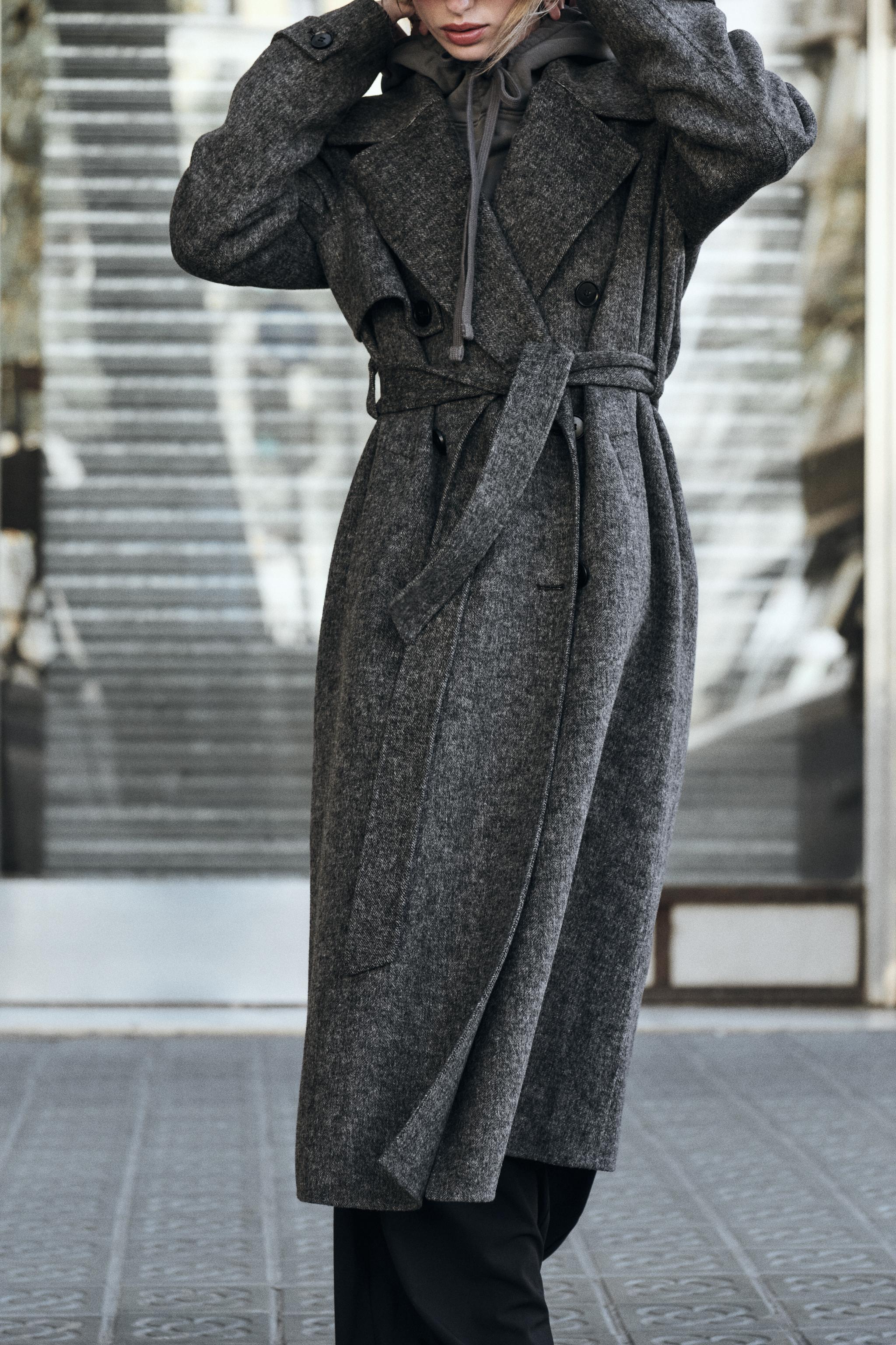 DOUBLE BREASTED WOOL BLEND COAT Dark gray ZARA Canada