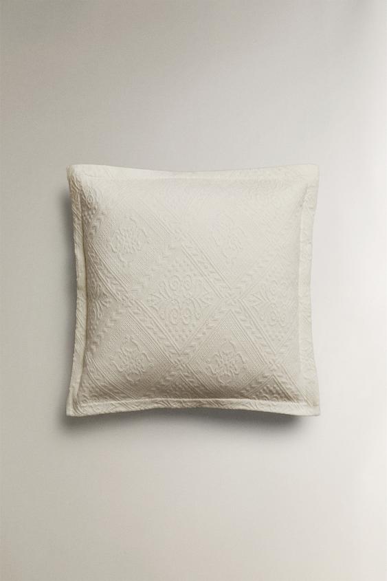 Zara GEOMETRIC PATTERN THROW PILLOW COVER - Beige - Image 0