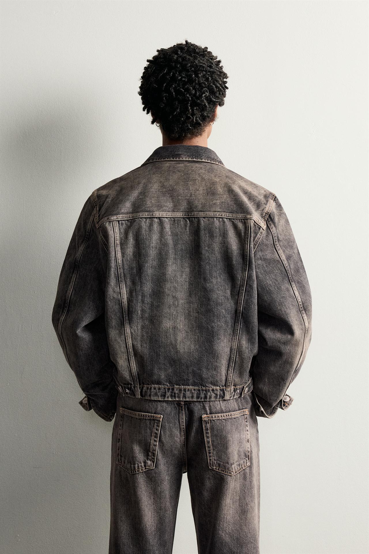 CROPPED DENIM JACKET — Dark gray