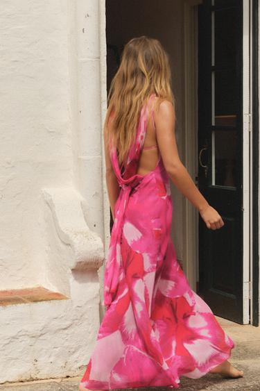 LONG PRINTED FOULARD DRESS - Pinks by Zara - Image 4