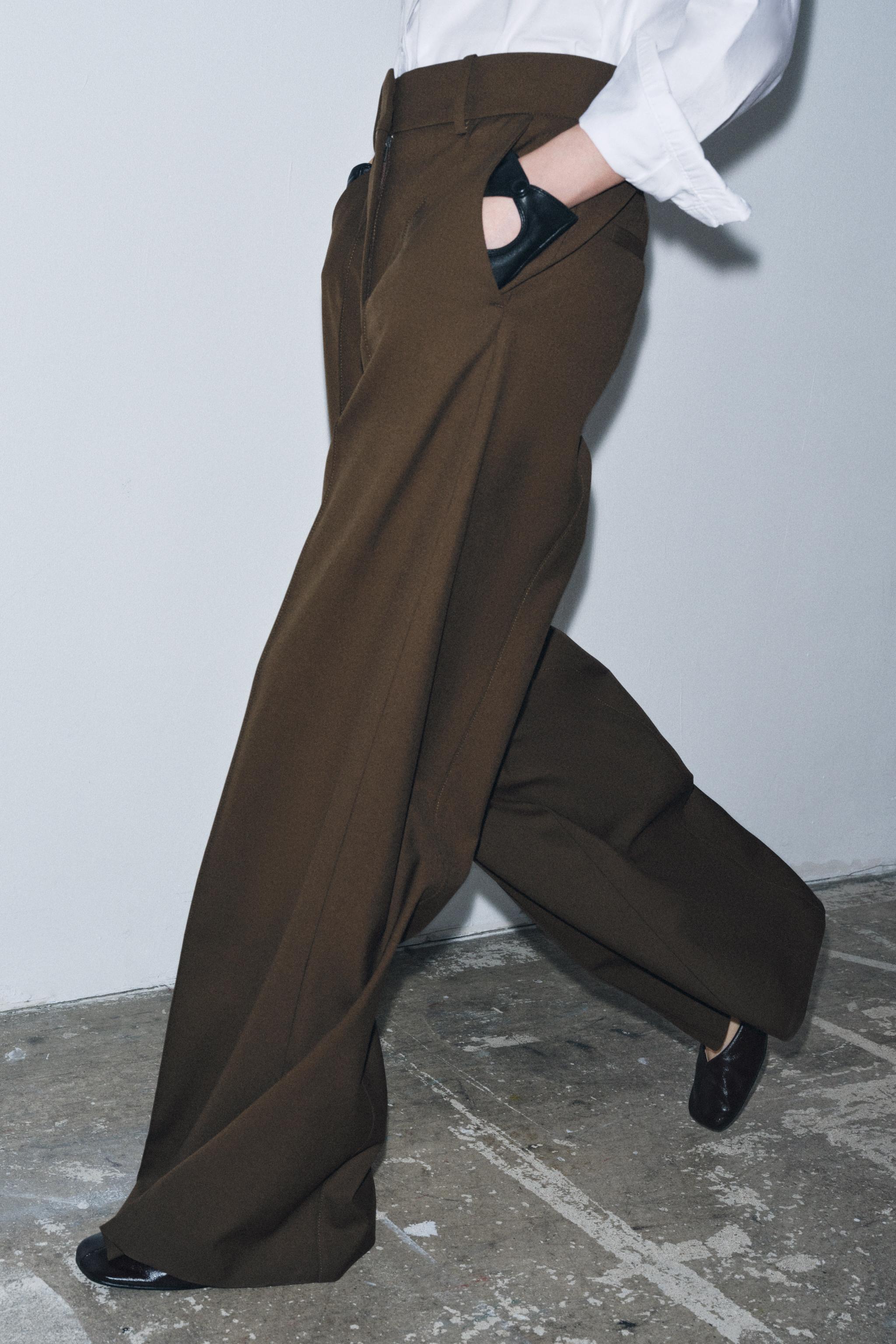 ZW COLLECTION HIGH-WAIST PANTS - Dark khaki | ZARA United States