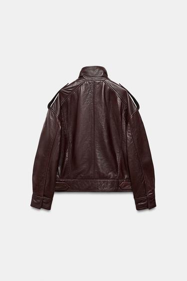 BOMBER EN CUIR 100 % ZW COLLECTION LIMITED EDITION - Grenat de Zara - Image 5