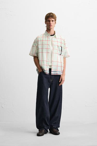 BOXY FIT CHECK SHIRT - Green/White by Zara