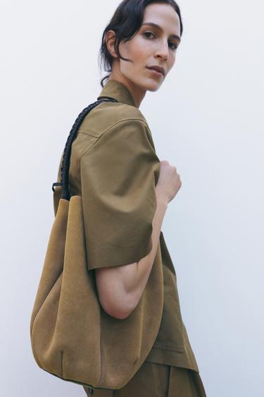 KABELKA VAK Květinový copánkový štípaný semiš - Písková/Hnědá od Zara