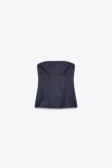 TOP BANDEAU DENIM TRF - Índigo oscuro de Zara