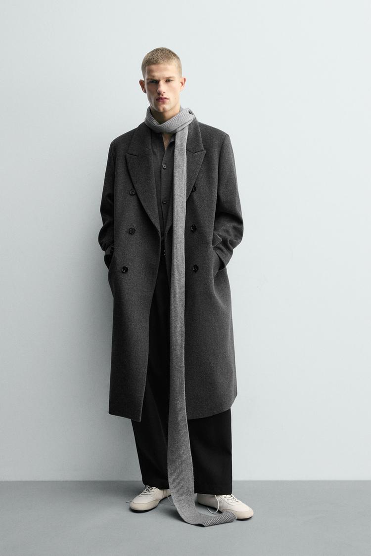WOOL BLEND DOUBLE-BREASTED COAT Grey marl ZARA India