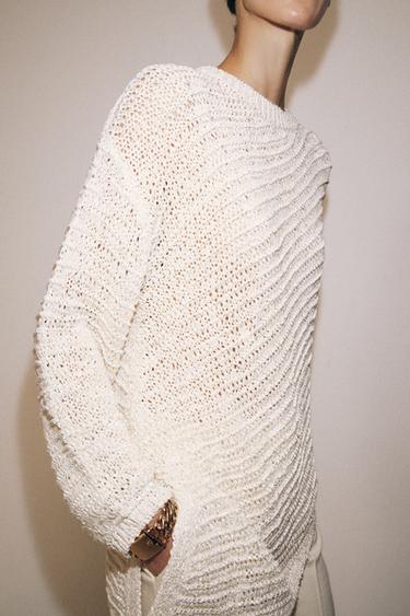 OVERSIZE ASYMMETRIC HEM KNIT JUMPER - ecru-white by Zara - Image 4