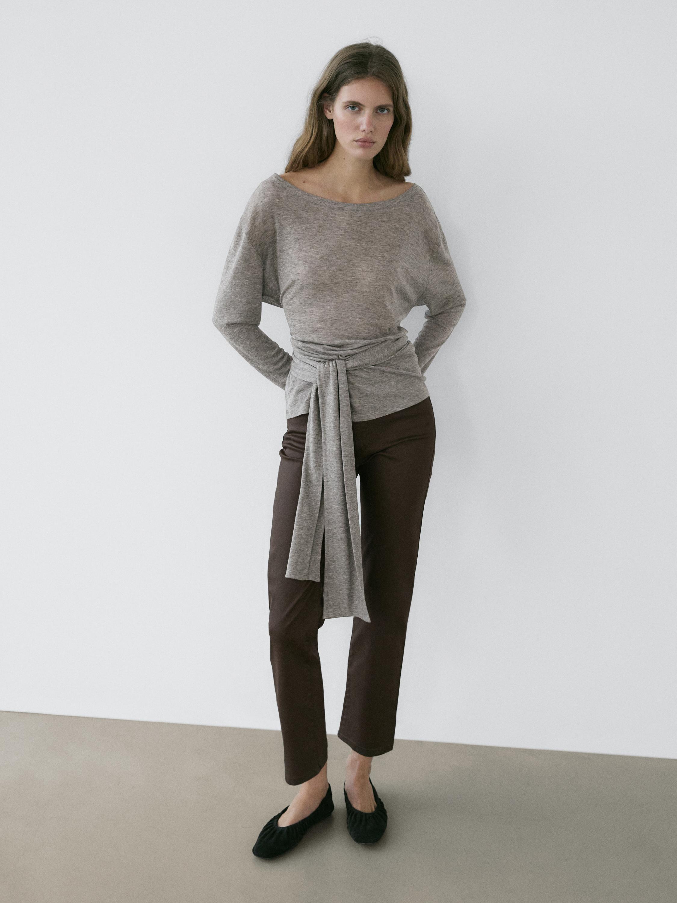 High-waist straight-leg waxed trousers