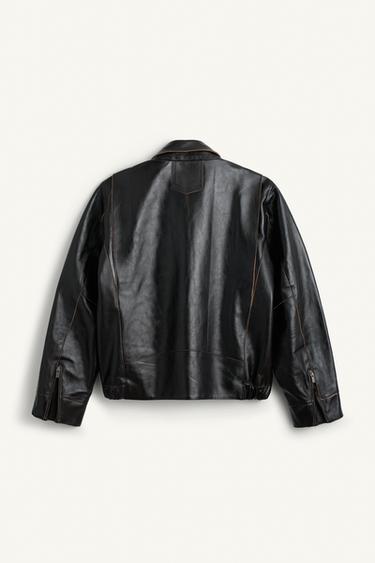 BLOUSON DE MOTARD EN CUIR - Noir / Marron de Zara - Image 6