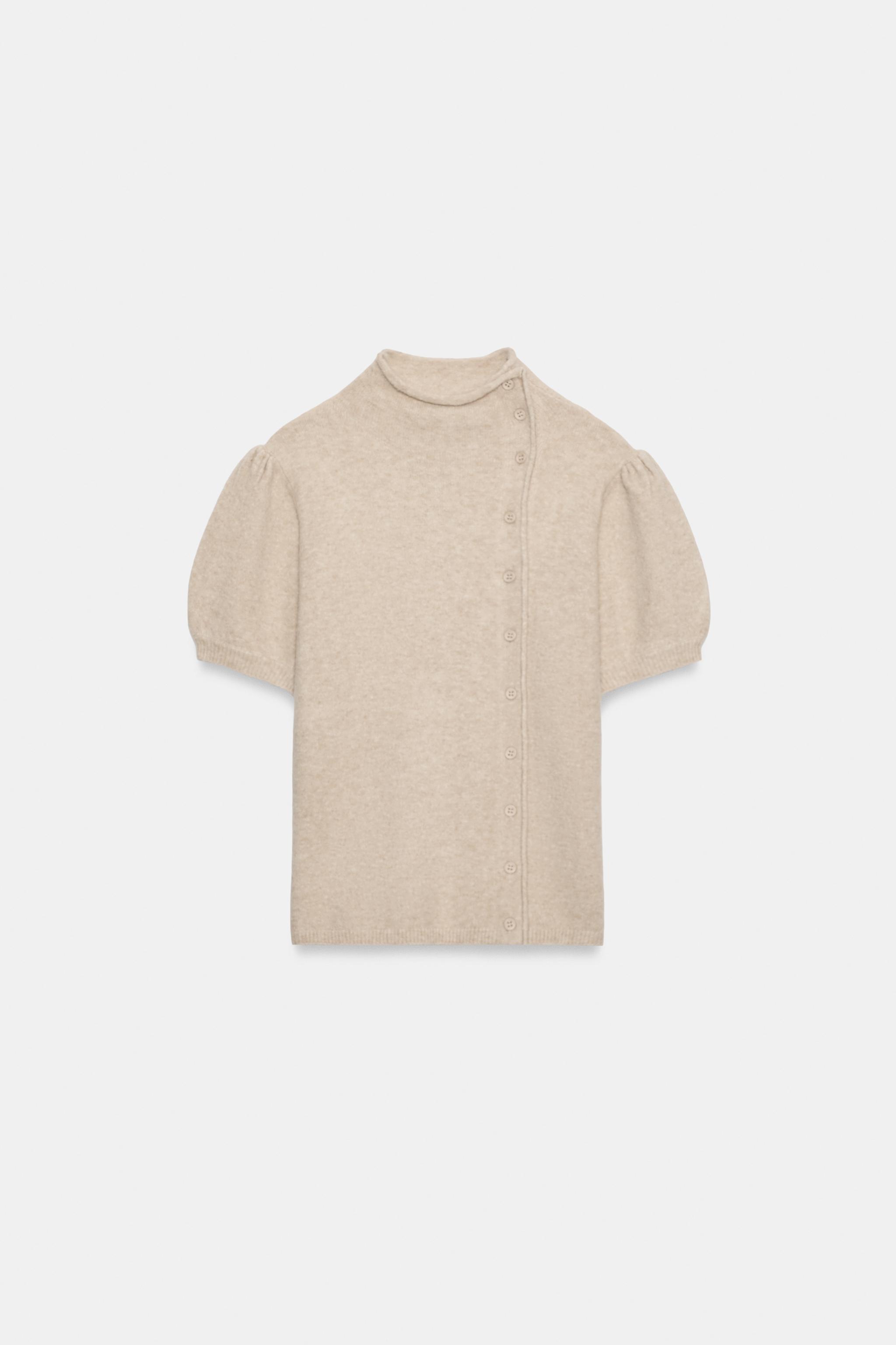 SHORT-SLEEVE KNIT WRAP TOP - Beige | ZARA United States
