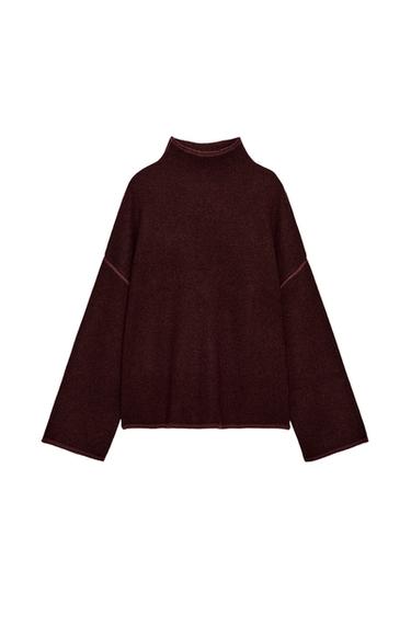 KNIT HIGH NECK JUMPER - Burgundy by Zara