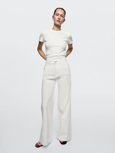 Zara High-waist flare fit jeans - Oyster-white