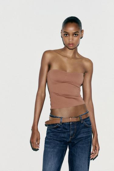POLYAMIDE BANDEAU TOP - Beige-pink by Zara