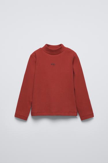 T-SHIRT CÔTELÉ BRODÉ - Rouge de Zara - Image 0