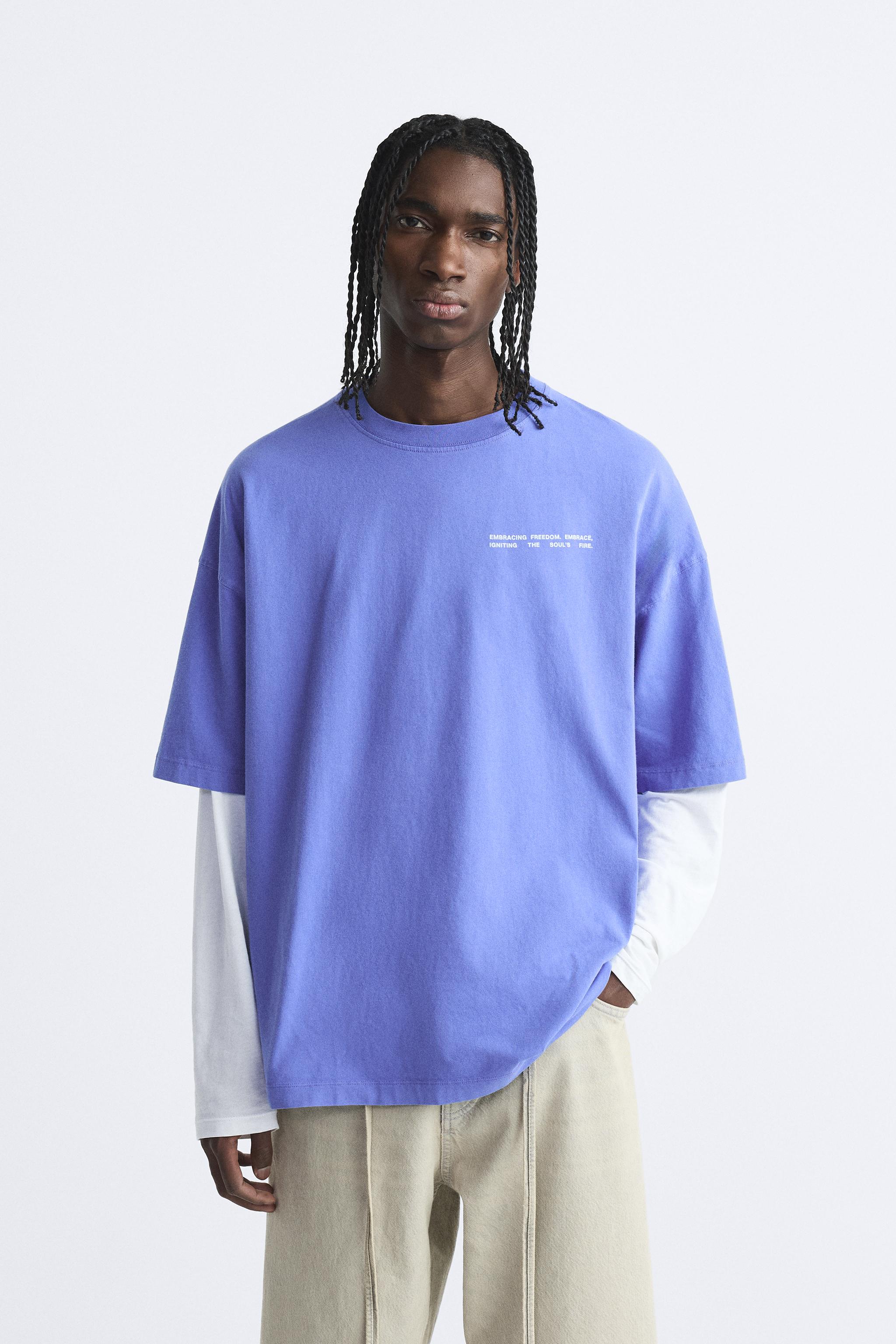 TEXT PRINT WASHED T-SHIRT - Blue / Lavender | ZARA Canada