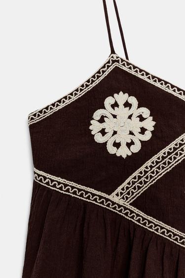 EMBROIDERED STRAPPY TOP - Brown by Zara - Image 8