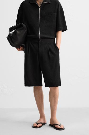 CRINKLED FLOWING BERMUDA SHORTS - Black by Zara