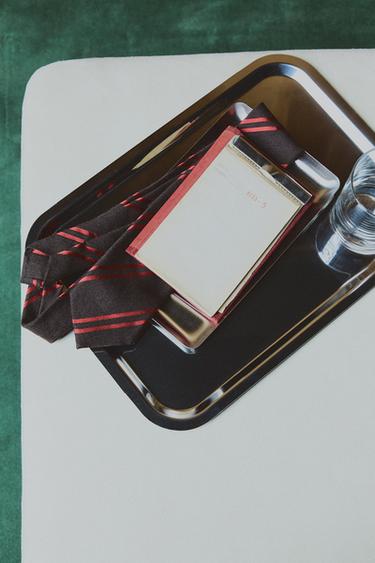 ربطة عنق مقلمة من الصوف والحرير - آرون ليفاين × Zara - بني الخاص بـ Zara