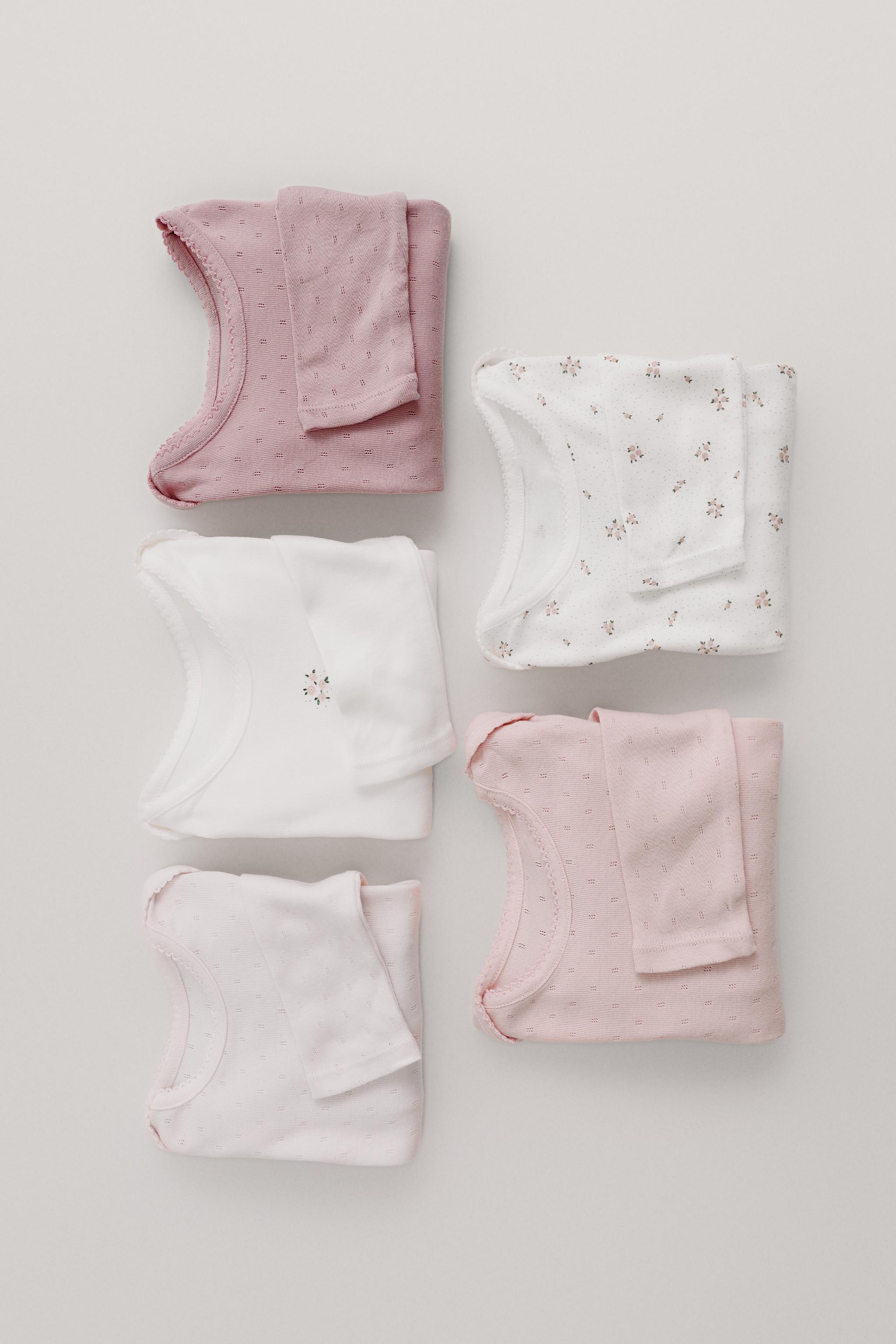 FIVE-PACK FLORAL BODYSUITS — Pink