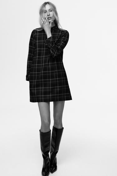 ROBE COURTE À CARREAUX - Kaki de Zara