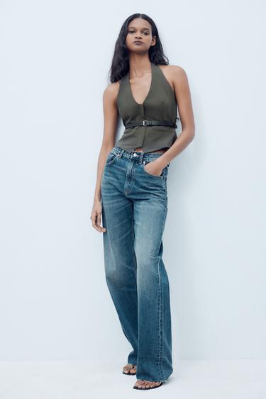 TRF WIDE-LEG HIGH-WAIST FULL-LENGTH JEANS - Navy blue by Zara