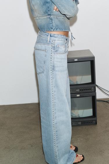 TRF EXTRA WIDE-LEG HIGH-WAIST STUD JEANS - Light blue by Zara - Image 2