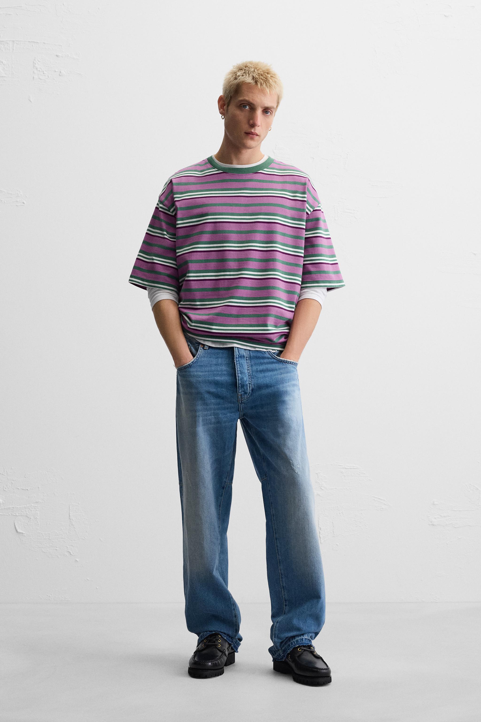 STRIPED JACQUARD T-SHIRT - Pink / White | ZARA Australia