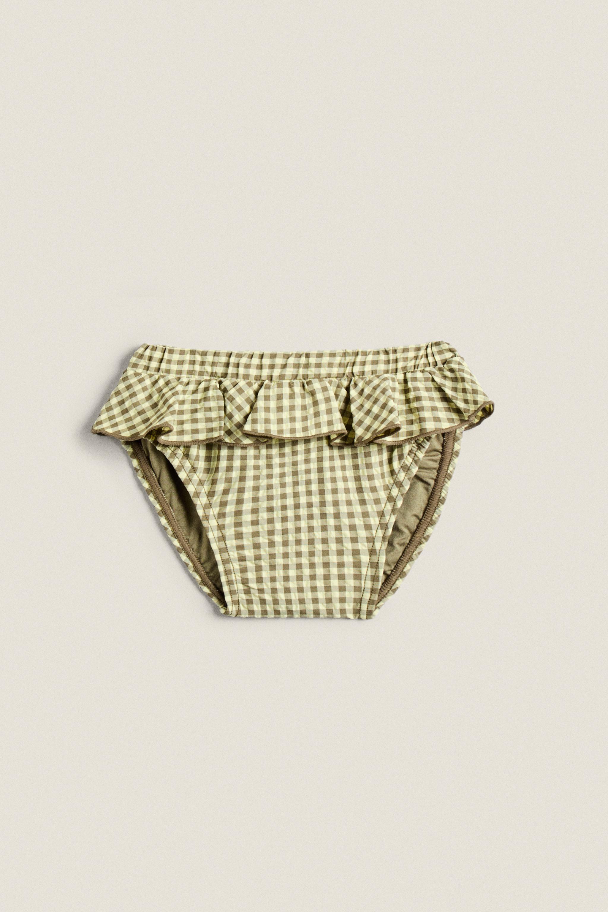 CHILDREN'S GINGHAM CHECK BEACH BIKINI BOTTOMS - Khaki