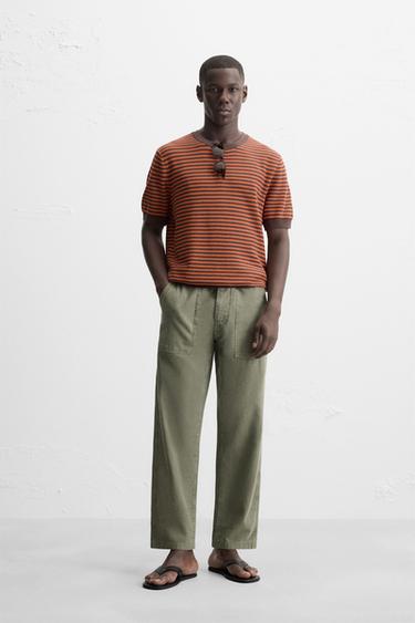 STRIPED KNIT T-SHIRT - Orange by Zara