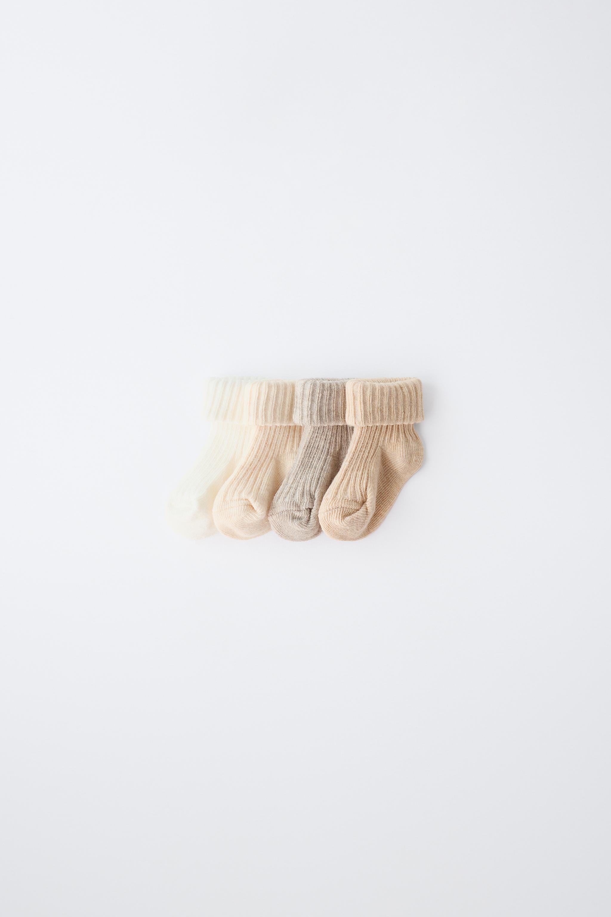 FOUR-PACK OF RIBBED SOCKS WITH BOX — Light beige
