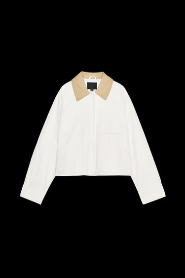 BESCHICHTETE JACKE MIT KRAGEN IN KONTRASTFARBE - Cremefarben von Zara - Bild 0