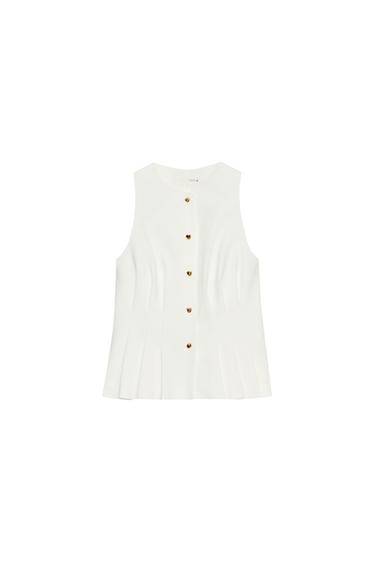 Zara PEPLUM DARTED VEST - White