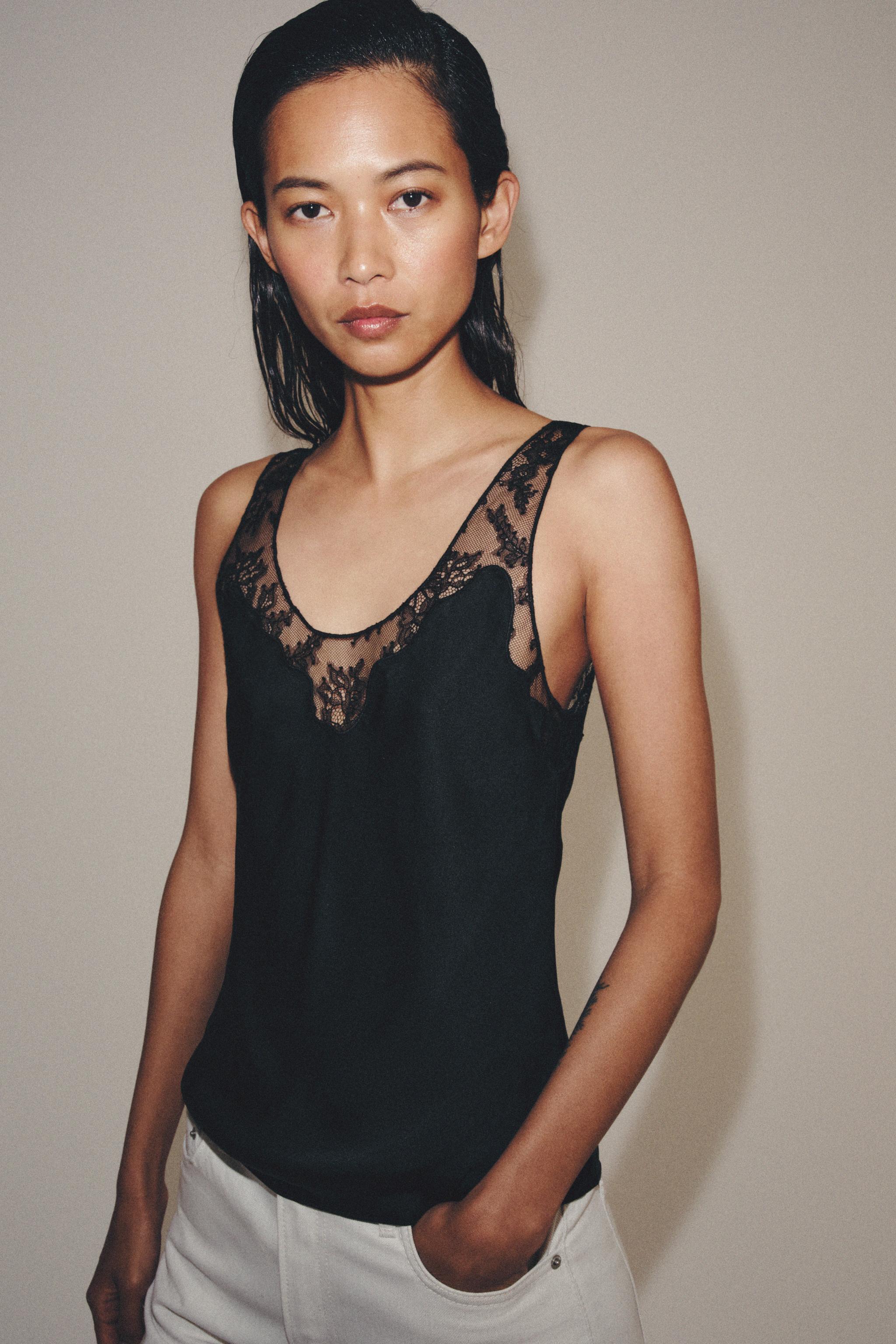 Женские рубашки Zara ZW COLLECTION LACE CAMISOLE TOP — фото 4