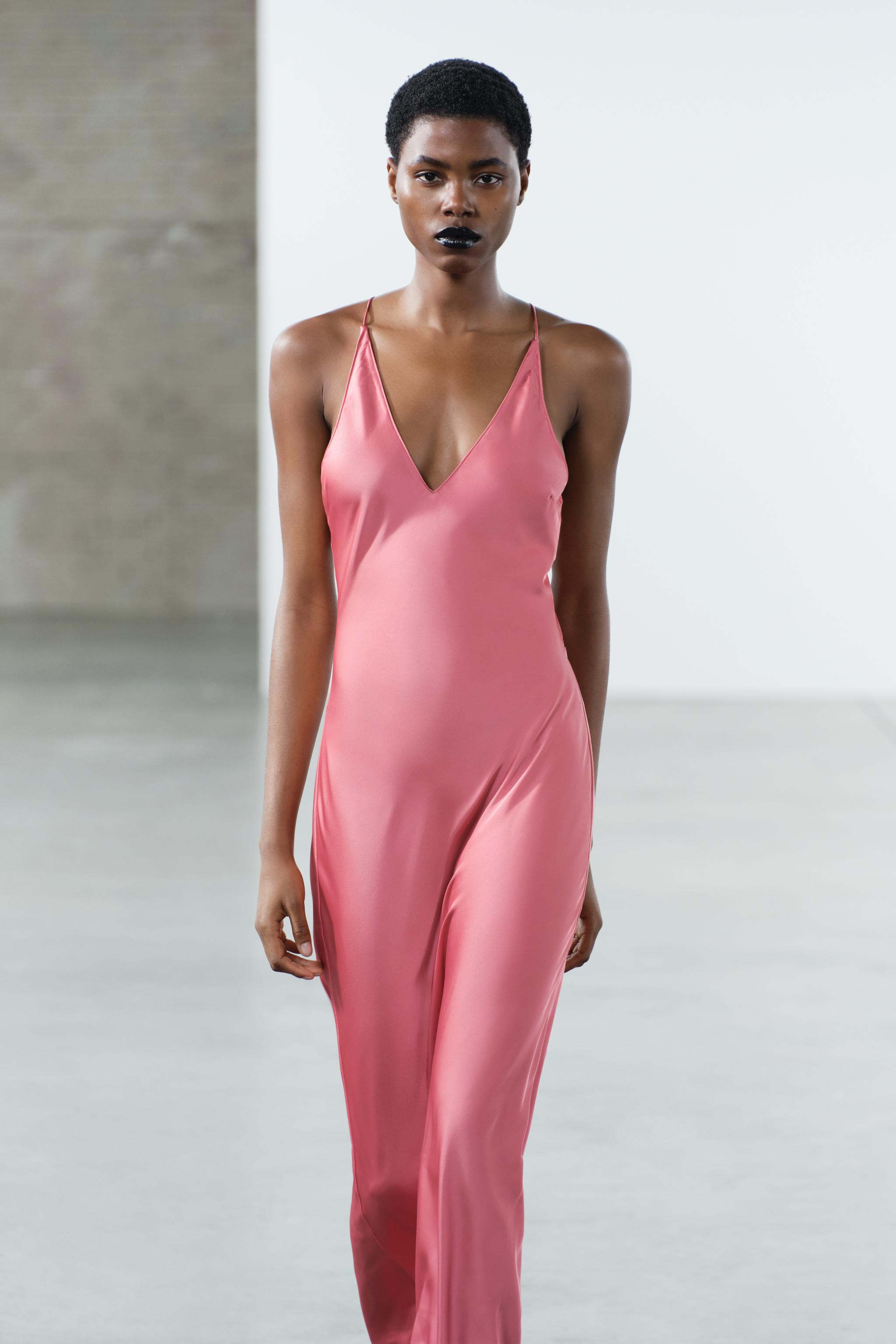 SATIN SLIP DRESS WITH CRISS-CROSS BACK - Dusty pink | ZARA Canada