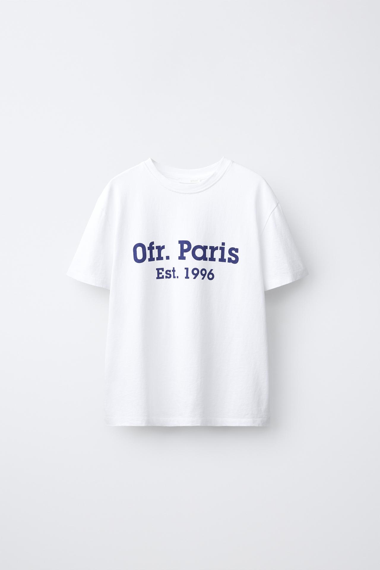 0FR. PARIS X ZARA CONTRAST TEXT T-SHIRT — White