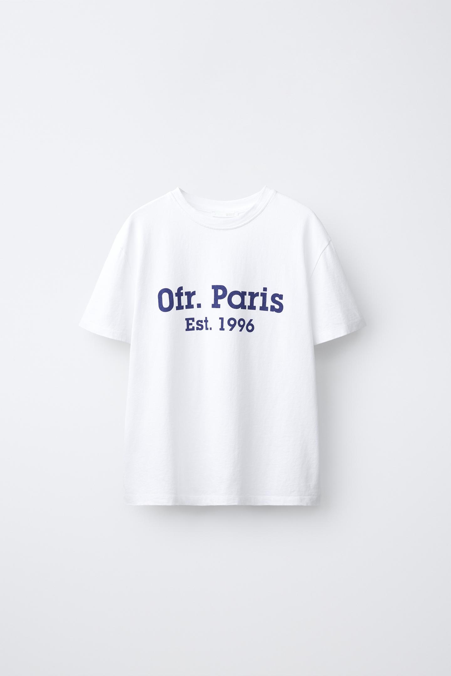 Женская футболка Zara 0FR. Paris X ZARA Contrast Text, цвет: Белый — фото 2