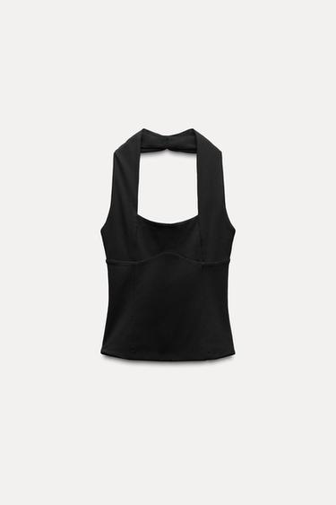 STRETCH HALTER TOP WITH GATHERING - Black by Zara