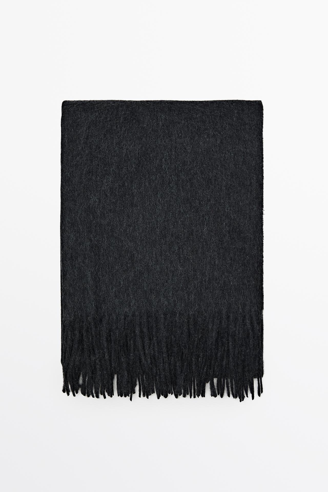 Wool blend scarf with fringing — Anthracite grey