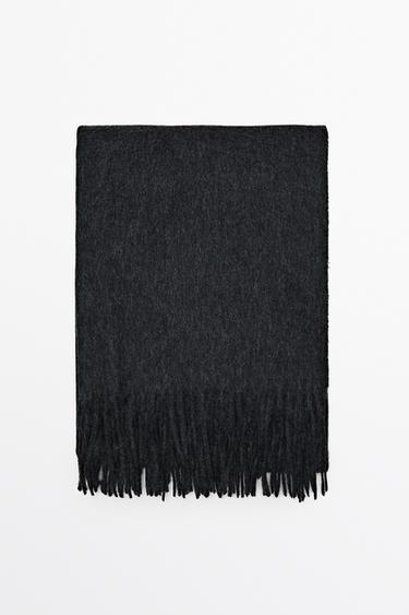 Wool blend scarf with fringing — Anthracite grey 1
