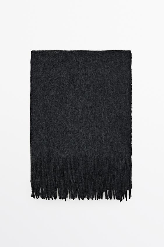 Zara Wool blend scarf with fringing - Anthracite grey - Image 0