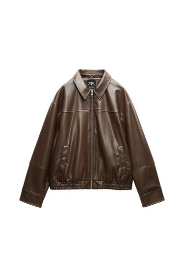 LEATHER EFFECT BOMBER JACKET