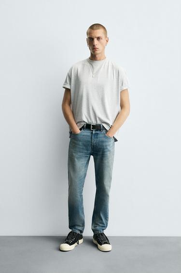 JEANS SLIM FIT CROPPED - Azul-médio da Zara