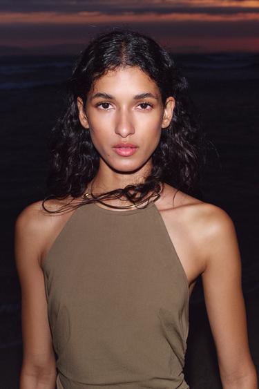 ROBE MIDI HALTER ORNEMENT - Marron de Zara - Image 3