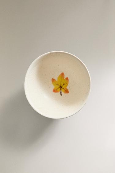 STONEWARE BOWL WITH LEAF - Yellow by Zara - Image 3
