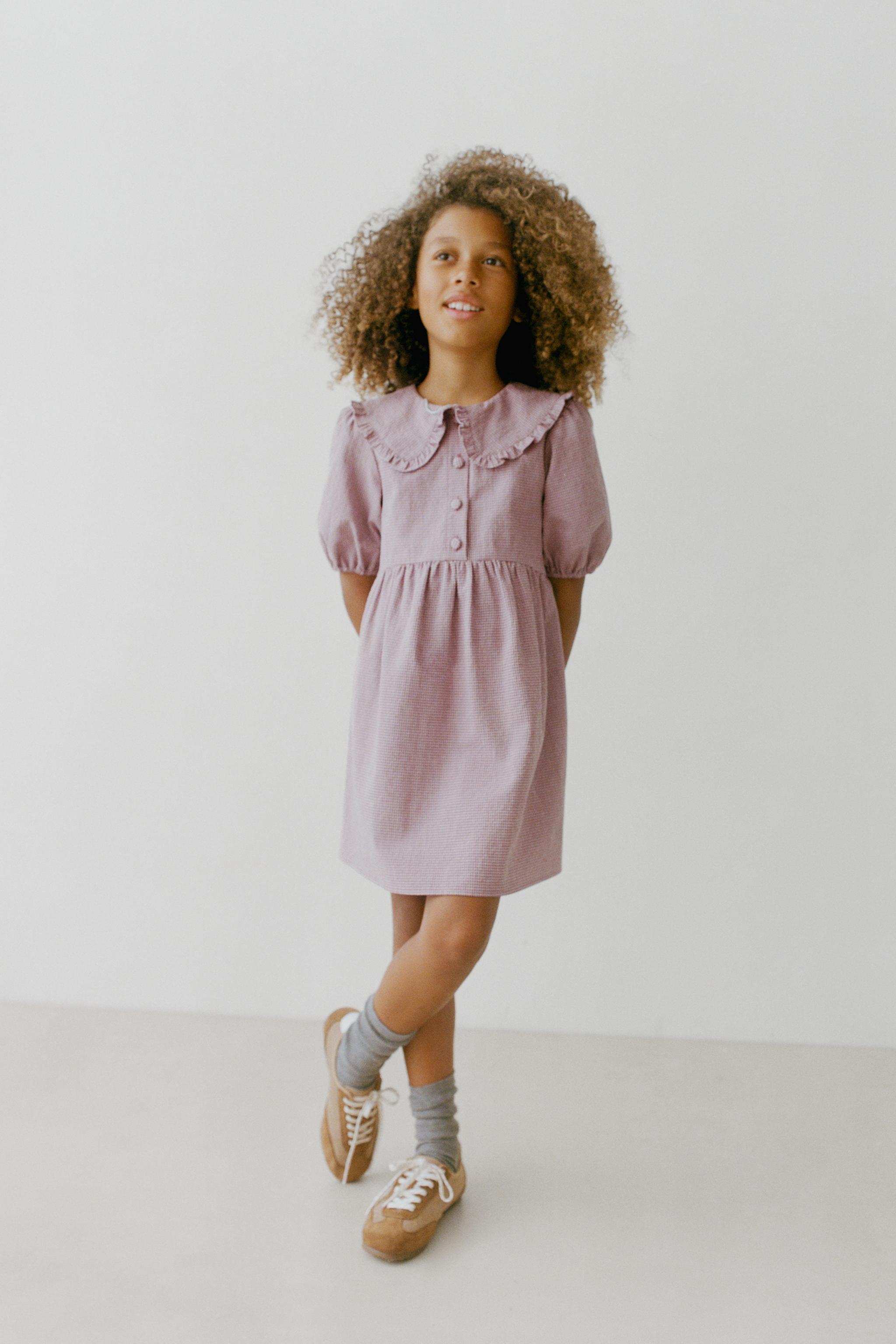 GINGHAM CHECK COLLAR DRESS - Dark pink | ZARA United States