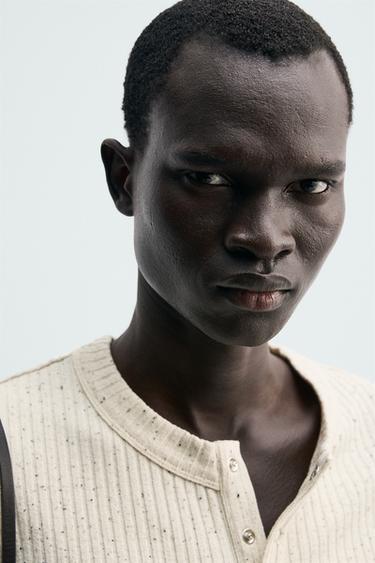 HENLEY RIBBED T-SHIRT - Ecru by Zara - Image 4